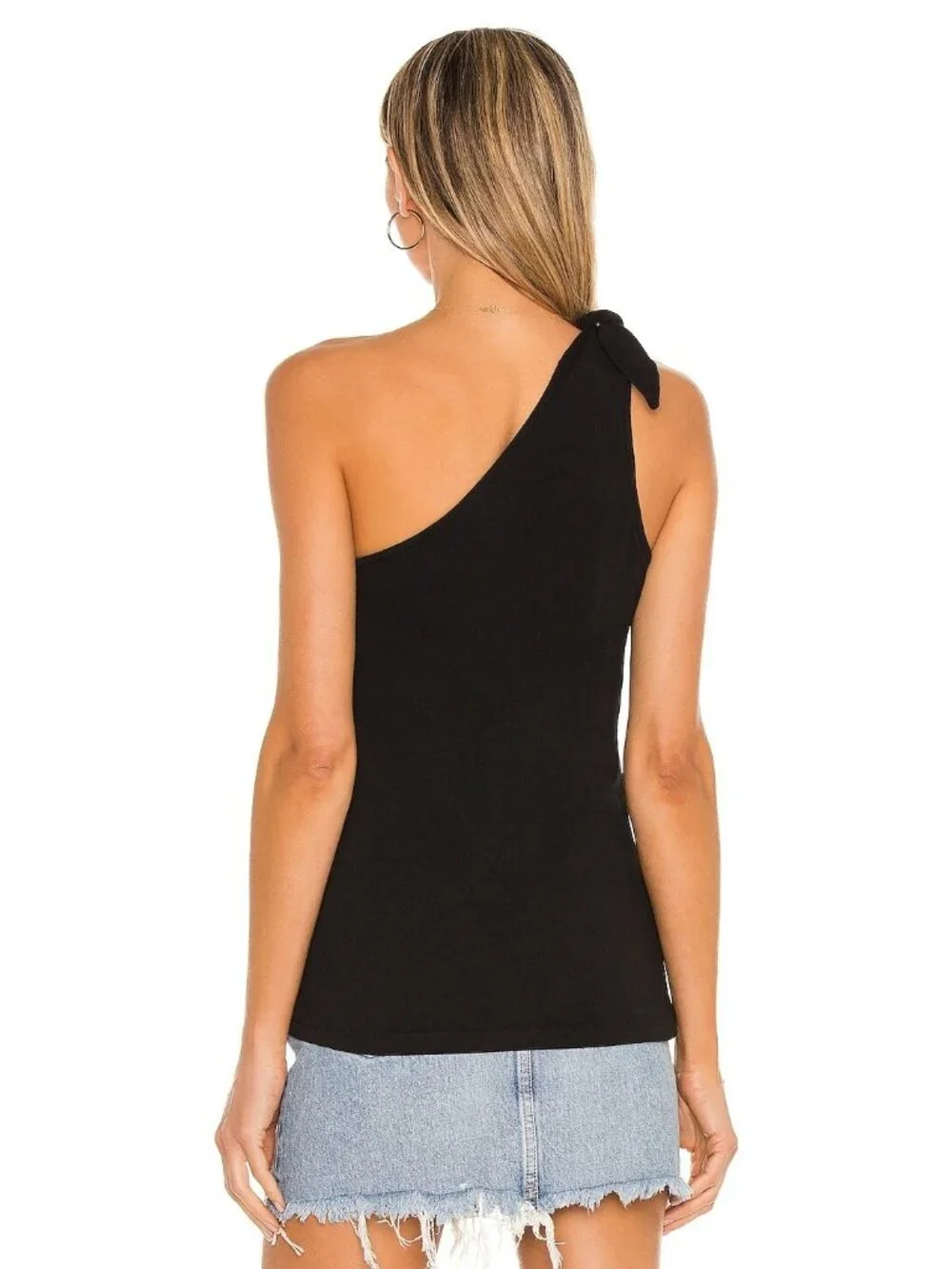 The Range Knot One Shoulder Tank in Jet Black_3